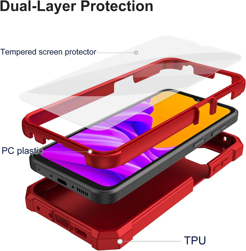 for Samsung Xcover 7 Pro Phone Case, Galaxy Xcover7 Pro Case with Screen Protector, Dual Layer TPU Bumper Protective, Rugged Silicone Scratch Resistant, Shockproof Cover-Red