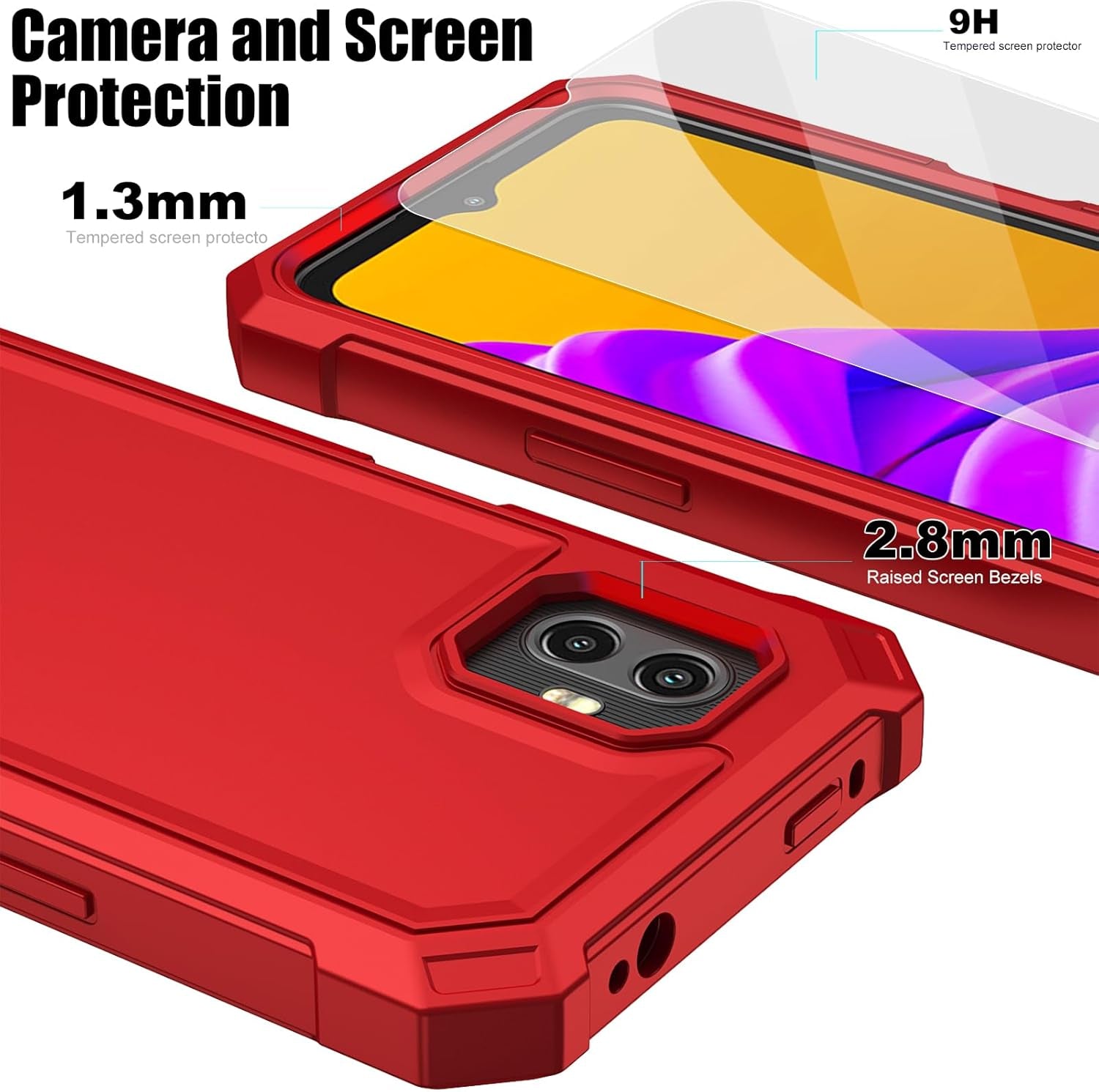 for Samsung Xcover 7 Pro Phone Case, Galaxy Xcover7 Pro Case with Screen Protector, Dual Layer TPU Bumper Protective, Rugged Silicone Scratch Resistant, Shockproof Cover-Red