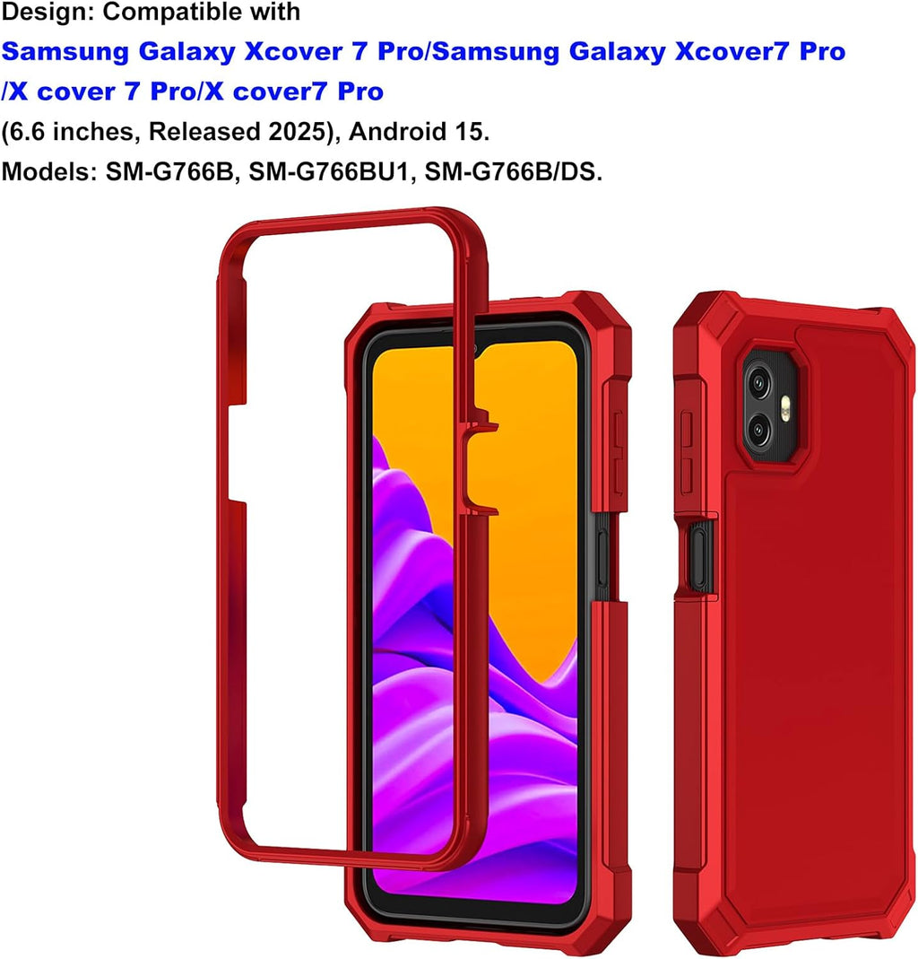 for Samsung Xcover 7 Pro Phone Case, Galaxy Xcover7 Pro Case with Screen Protector, Dual Layer TPU Bumper Protective, Rugged Silicone Scratch Resistant, Shockproof Cover-Red