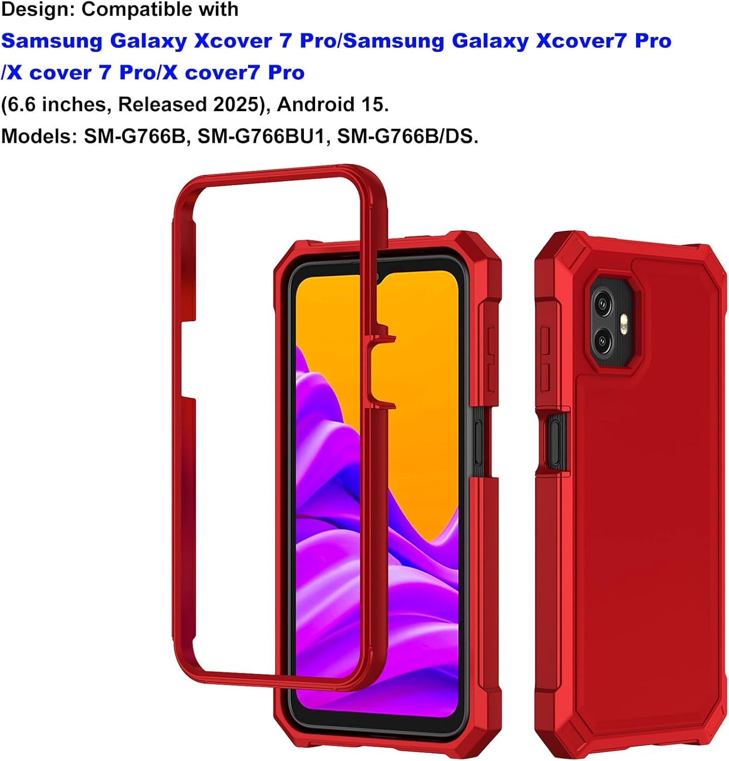 for Samsung Xcover 7 Pro Phone Case, Galaxy Xcover7 Pro Case with Screen Protector, Dual Layer TPU Bumper Protective, Rugged Silicone Scratch Resistant, Shockproof Cover-Red