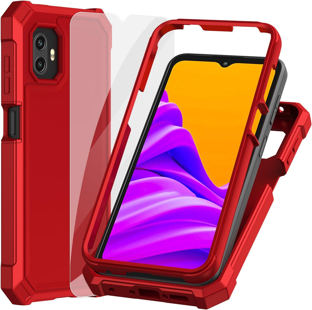 for Samsung Xcover 7 Pro Phone Case, Galaxy Xcover7 Pro Case with Screen Protector, Dual Layer TPU Bumper Protective, Rugged Silicone Scratch Resistant, Shockproof Cover-Red